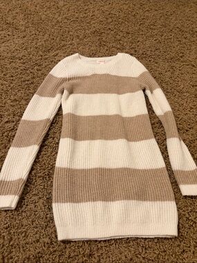 Cat & Jack Cream and Tan Striped Knit Crewneck Sweater dress